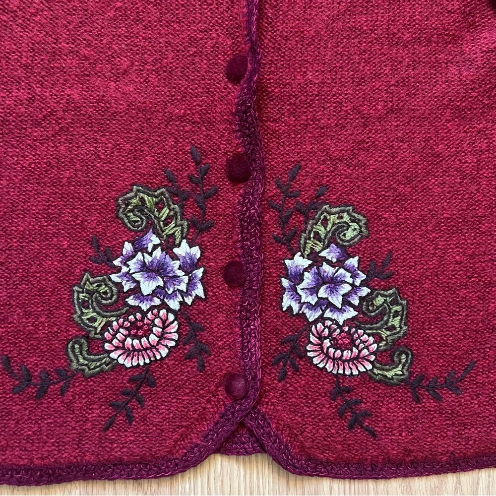 Vintage 90s Susan Bristol Wool Blend Sweater Vest Hand Embroidered Womens Size S